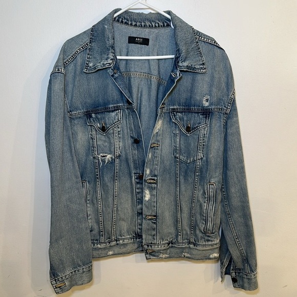Able Jackets & Blazers - Able The Merly Denim Jacket Distressed Blue Relaxed Fit XXL Womens